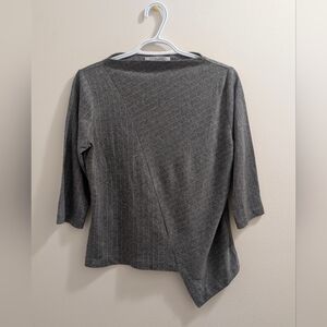 Muriel Dombret Grey Pinstripe Asymmetric Hem Blouse - Made in Canada - Size 10
